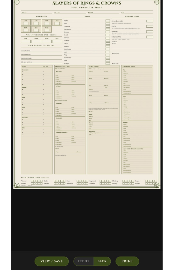 Female Muscular Character Sheet Back illustration