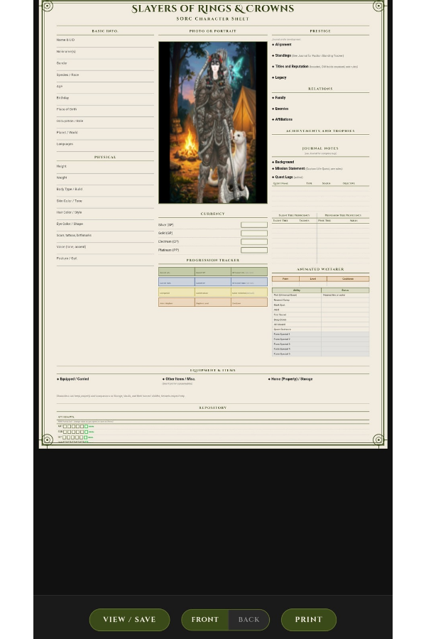 Female Muscular Character Sheet Front illustration